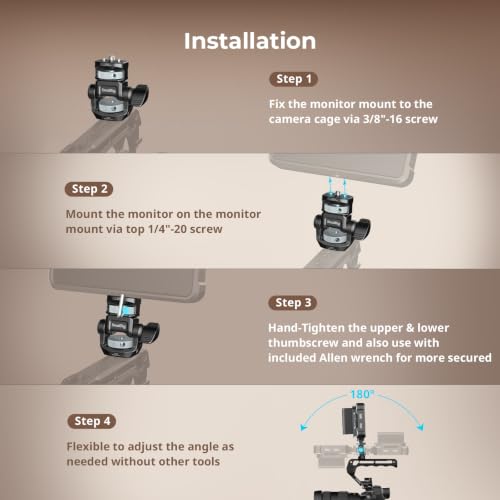 Image of SMALLRIG Adjustable Camera Monitor Mount with 3 /8 inch-16 Locating Screw for ARRI, 360 Swivel and 180 Tilt, Anti-Twist 1 /4 inch Locating Screw, Horizontal & Vertical Shooting