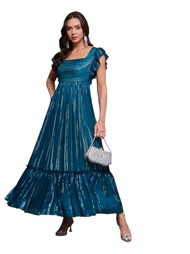 Image of Miss Chase Women's Round Neck Sleeve Embellished Fit Flare Maxi Dress