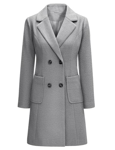 Yuson Girl Wintermantel Damen Langer Wollmantel Herbst Winter Klassischem Revers Coat Warmer Übergangsmantel Elegant Kurzmantel Einfarbig Jacke Outwear mit Doppelreihigen...