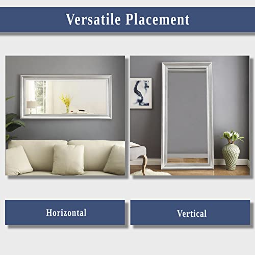 Naomi Home Beaded Framed Leaner Huge Floor Mirror Silver Floor Mirror Full Length Xl Mirror Huge Mirrors For Bedroom Large Wooden Frame Oversize Mirrors For Floor Xl Floor Mirror Silver, 66"X32" #TOP3