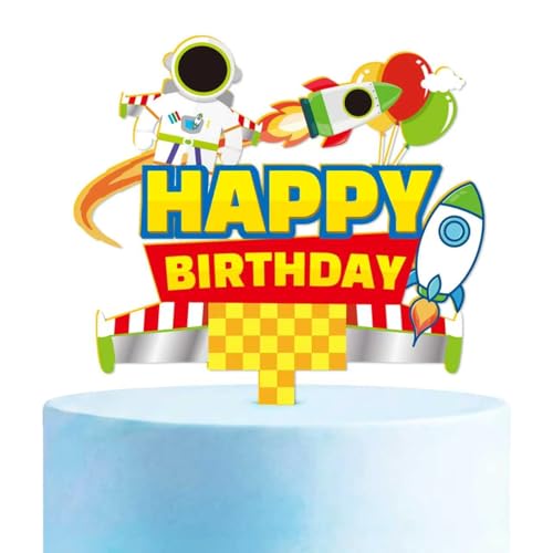 Cartoon Story Themed Birthday Cake Toppers, Blue Sky White Clouds Little Rocket Party Decorations, Suitable for Cartoon Themed Party Supplies