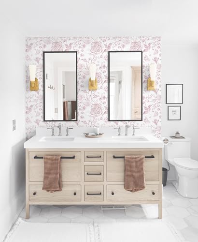 Yasinet Pink Floral Wallpaper Boho Peel and Stick Wallpaper Pink and White Contact Paper for Girl Nursery Bedroom Cabinets Farmhouse Flower Warerproof Removable Self-Adhesive Wall Paper 17.3"×118'' - image 5