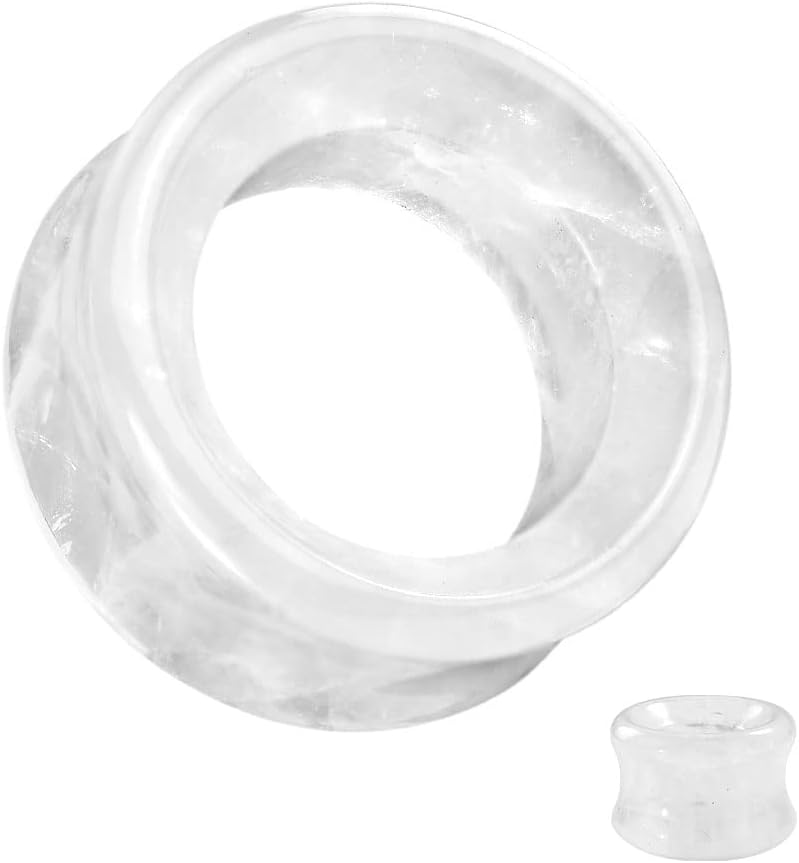 Pierced Owl Cloudy Quartz Stone Double Flared Tunnel Plugs, Sold as a Pair