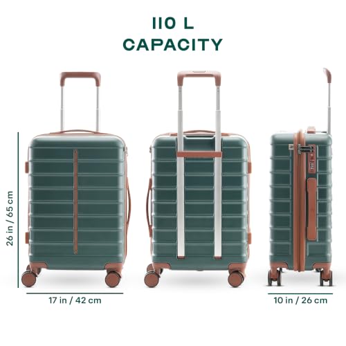 Image of Assembly Odyssey 28 Inch (75cm) Large Check-in Trolley Bag Hard Shell Polycarbonate Suitcase Lightweight with TSA Lock 8 Spinner Wheels Green