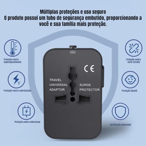Adaptador De Tomada Universal 2 Saídas: USB + USB-C (PD), Para Até 150 Países, Usb 3.0, EUA, JP, UK,