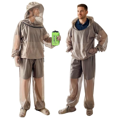 IC ICLOVER Mosquito Jacket Bug Jacket with Hood Pants Mitts & Socks for Men Women Mosquito Net Suits for Gardening Fishing Outdoor Full Body Protection from Bugs Fly Insets No-See-Ums (S/M)