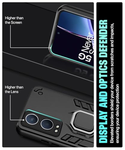 Image of WOW IMAGINE Shock Proof Back Case Mobile Cover for 1+ OnePlus Nord CE 4 Lite 5G | Back Cover Case (Tough Armor | Hybrid PC + TPU | Ring Holder & in-Built Kickstand | Black)
