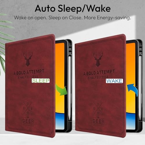 Image of Robustrion Cover for Realme Pad 3 11.61 inch Cover Case with Pencil Holder, Deer Flip Cover Case for Realme Pad 3 Tablet Cover [Auto Sleep Wake Support] - Vine Red