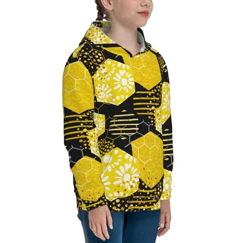 Geometric Pattern with Bee Kids Pullover Hoodies Boys Sweatshirts Girls Athletic Clothes with Pocket3