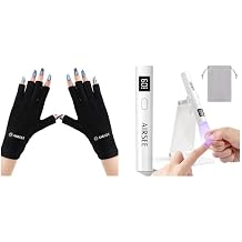AIRSEE Manicure Gloves + Mini Handheld Nail Lamp with Storage Bag &Stand