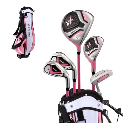 Precise X7 Junior Complete Kids Golf Clubs Set - Boys & Girls Right Handed Kids Golf Set w/ Driver, Hybrid, Irons, Putter, Stand Bag & Headcovers -...