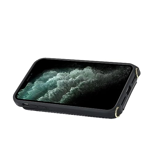 Image of for iPhone 11 Pro Phone Case with Card Holder and Strap for Women,Crossbody Lanyard,RFID Blocking,Kickstand Ring Stand,Snap Clasp,Phone Wallet Cases 5.8 inch(Black)