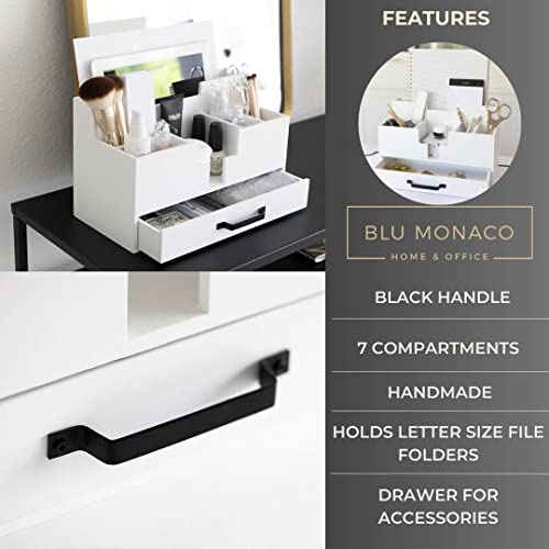 Image of White Wood Office Desk Organizers and Accessories - Home Office Organization Office Desk Accessories for Women - Office Desk Organizer - Small Desk Organizer - Desk Top Organizer with Drawer