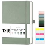 EMSHOI A5 Notebook Lined Journal - 120 GSM Paper Hardcover Notepad for Work, 160 Pages College Ruled Note Book, Leather Writing Journal for Women, Men, Work, School, 14.5 X 21 cm - Light Green