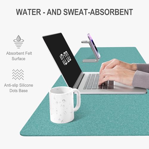 Image of Auhoahsil Felt Desk Mat, Minimalist Large Mouse Pad XXL 35.5 x 15.7 in, Desk Matt for Desktop, Keyboard, Laptop, Computer, Office, Work from Home, Gaming, Dark Green