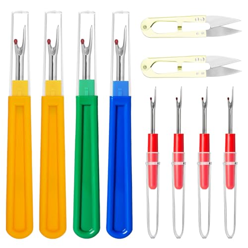 Foyods Lot de 10 découseurs de couture, 4 grands et 4 petits outils de découpage avec 2 ciseaux, coupe-fil pratique et kit d'outils de découpage pour broderie/travaux manuels, ciseaux de couture