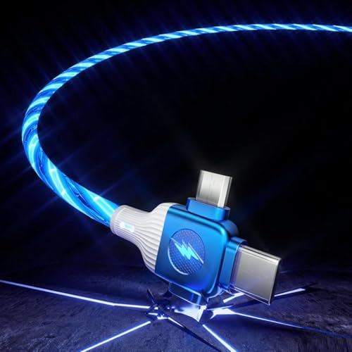 Image of IHAO Multi Ports Starry Light-Up USB Cable USBC MicroUSB Connectors Durable Fast Charging Cables Visible Current Flow for Almost All Devices-6in1 Star Blue