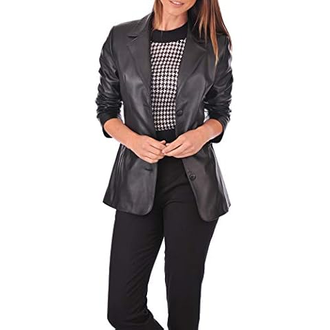 Ganloz Women's Lambskin Leather Moto Biker Jacket Winter Wear Deep Neck - XX-Large - Black Cover