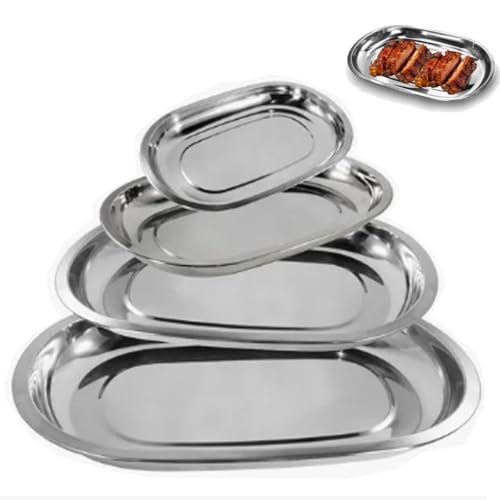 Kit 4 Baixelas Inox Travessa Bandeja Multiuso Servir Mesa Porção Comida