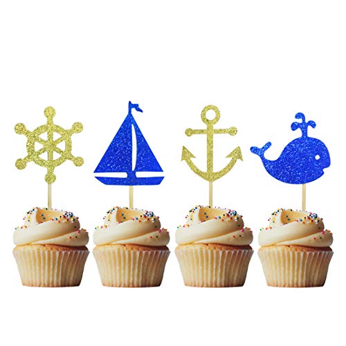 Morndew 24 Pcs Anchor Boat Rudder Whale Sailboat Cupcake Toppers For Ocean Sailing Theme Party Birthday Party Baby Shower Wedding Party Decorations #TOP26