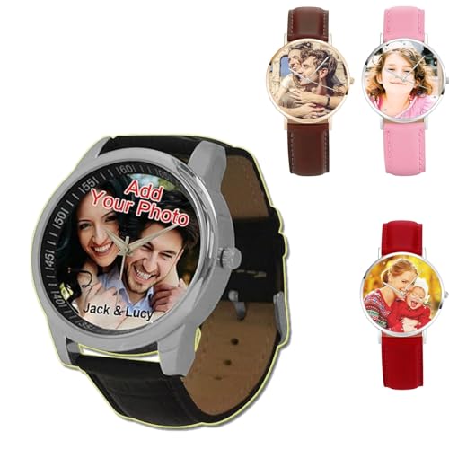 Générique Montre Femme Homme Mixte Personnalisée avec Photo à Quartz Analogique Bracelet en...