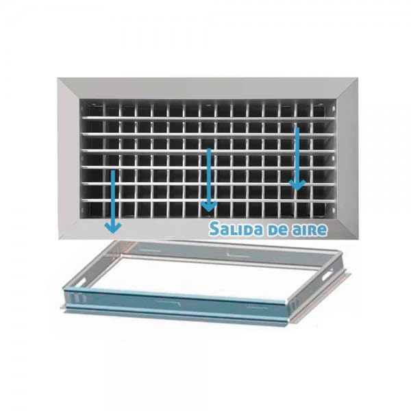Rejilla de ventilación impulsión doble deflexión plata mate+Marco de montaje