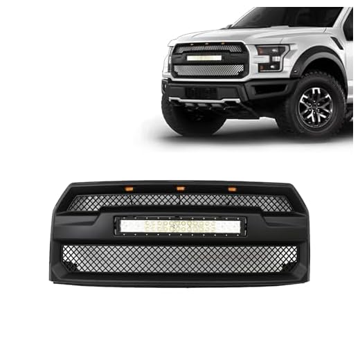 JX Racing*Accessories*Performance Front Upper Grille With LED Light Bar Compatible with Ford F150 2015 2016 2017 Matte Black