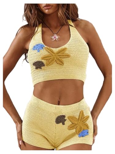 Milumia Women 3D Floral Crochet Cover Up Shorts Low Waist Skinny Mini Shorts Beachwear