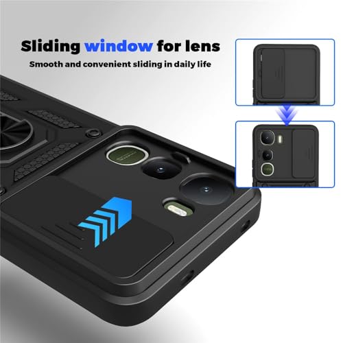 Image of Heavy Duty Back Case Cover for Vivo Y400 5G, Shockproof Vivo Y400 Back Cover, Ring Case with Kickstand and Camera Protection Shutter - Black