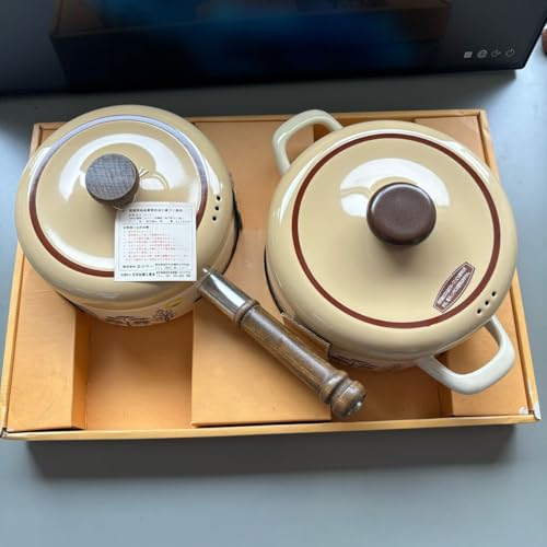 デットストック エジリーホーロー鍋セット レトロ 木製ハンドル 品 両手鍋 片手鍋