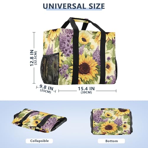 Nander Sunflowers and Lavender Foldable Tote Bag Waterproof Sandproof Women Beach Bag Handbag Gym Bag Travel Shopping Bag2
