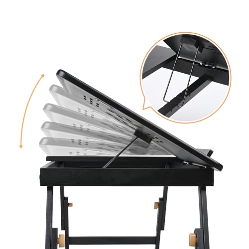 VASMIA Mesa Plegable de bambú para Cama y sofá, Bandeja de Desayuno, con Patas Plegables, Altura Regulable, Estante de Cama, Plegable, Negro - imagen 3