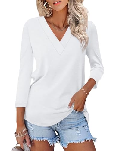 ORANDESIGNE Women's 3/4 Length Sleeves V Neck Tops Shirts Basic Summer Ladies Tees