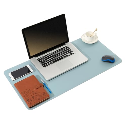 ARNTY Protector Escritorio de Cuero PU,Protector Mesa Escritorio con Doble Cara,Grande Almohadilla de Escritorio de Oficina para Ordenador,Desk Mat para la Oficina y el Hogar(Azul&Gris, 60 * 35cm)