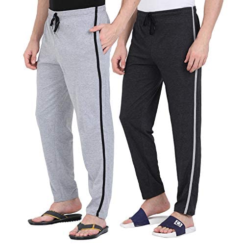 Maxis Charcoal Melange Cotton Track Pants,Pyjamas,Sleepwear,Bottoms,Joggers,Yoga Pants (Large, Grey Melange+Charcoal Melange)