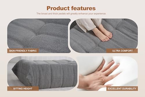 Image of Bean Bag Pouf Ottoman, Foot Stool, Foot Rest with Memory Foam Filled, Rectangle Ottoman for Living Room, Bedroom, Office, Lightgrey Teddy