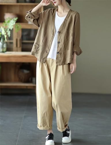 IDEALSANXUN Womens Oversized Cotton Linen Blazer Casual Long Sleeve Spring Jackets4