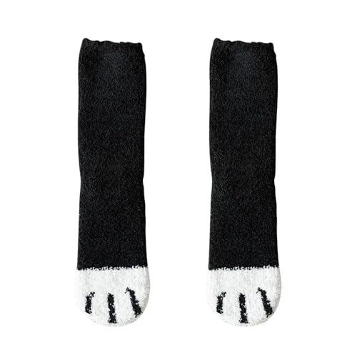 HIKOO DAILY 6 pares de calcetines de mujer kawaii de dibujos animados lindos 3D con patrón de pata de perro y gato, forro polar cálido campo de nieve para dormir grueso, dorado, Altoa única