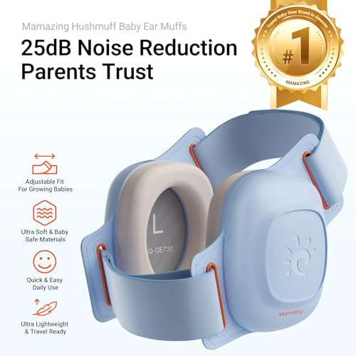 Image of MAMAZING Baby Ear Muffs for 3-48 Months, 25dB Noise Cancelling Headphones | Soft & Adjustable Baby Hearing Protection for Airplane Travel, Party and Fireworks, Newborns to Toddlers, CE & ANSI Certified
