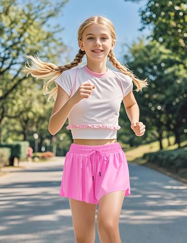 Image of BOOPH Girls Flowy Shorts Kids Athletic Butterfly Shorts with Pockets 2-in-1 | Running Tennis Sports Shorts for Girls 5-14 Years