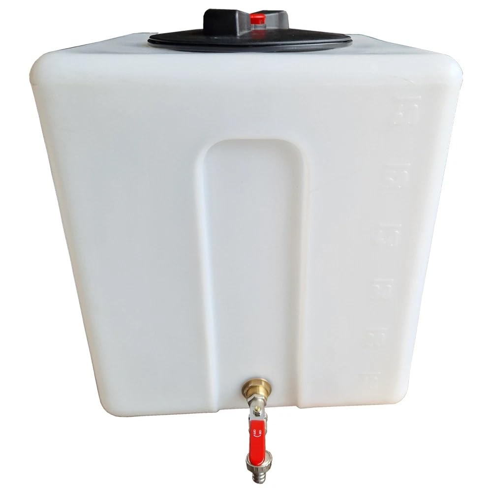 KMND Wassertank 60 Liter - Weithalsfass Kunststoff PE-HD Wasserbehälter - Regentonne mit Hahn - lebensmittelecht Wohnmobil Futtertonne Eckig Sauerkrautfass - Made in EU - Weiss mit Hahn