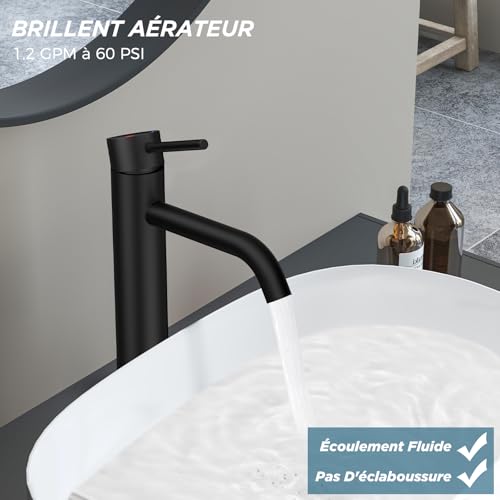 Mitigeur de lavabo Forious noir haut 190 mm à levier unique anti-éclaboussures