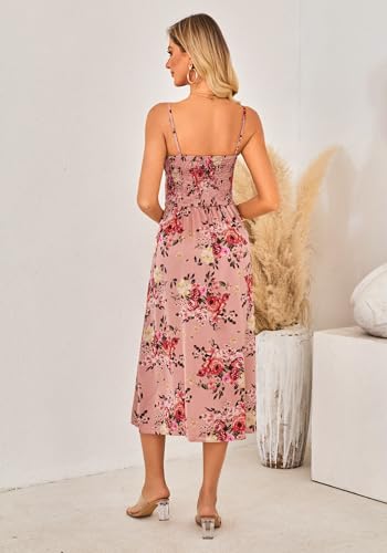 Image of Fashionme Women Spaghetti Strap Midi Satin Dresses Tie Front Backless Slit Cutout Dress Semi-Formal /Casual Flowy Lightweight