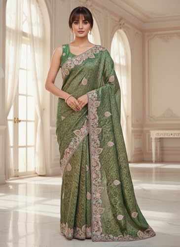Image of Glory Sarees Women's Pure Soft Silk Banarasi Saree Traditional Embroidery Paisley Border With Blouse Piece (Qualamkars 103 Parent A)