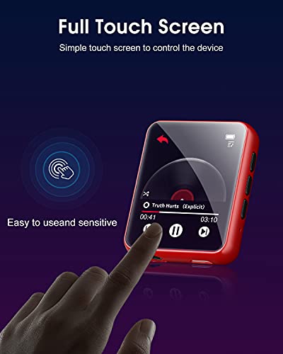 32Gb Mp3 Player Bluetooth 5.0 Full Touch Screen Color Screen Mini Mp3 Player, Hifi Lossless Music Player With Speakers, Fm Radio, Recording, Support Up To 128Gb (Red) #TOP2