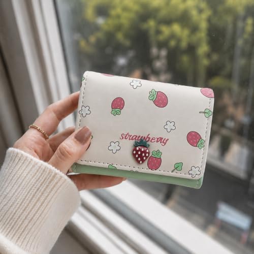 Image of Valerie Wallets for Women Leather Cute RFID Blocking Small Bifold Wallet with Zipper Coin Purse for Girls and Ladies Women's Wallet (Strawberry Green)