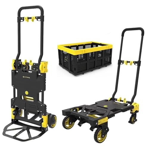 Carrello Pieghevole Portapacchi FOLD MAX 2 in 1 - Trasformabile da Trolley a Piattaforma, Carico massimo 70/137 Kg con la Cesta in dotazione può trasportare comodamente Scatole, Legna, Piante