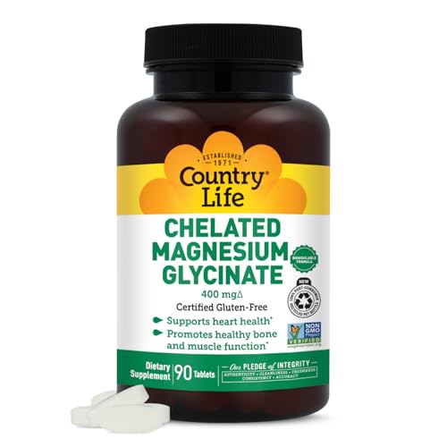 Country Life, キレート化グリシン酸マグネシウム、タブレット90粒(1粒あたり133mg)