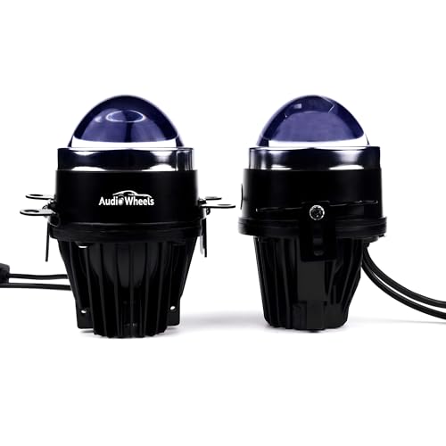 Image of Audio Wheels 3 Inch Universal LED Projector Fog Lamp - 120W, White-6000K (15000LM) with Blue Tint Film | 12V /24V Car Projector Fog Light for Vehicle Modification | 1-Year Warranty