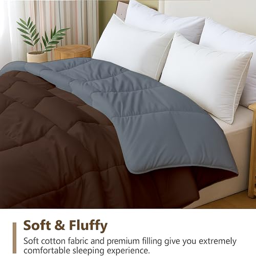 Image of Bed Comforter - Double Size - Light Blue & Light Grey - 300 GSM Quilt Blanket Rajai - Winter Warm Down Alternative Duvet Insert with Corner Ties